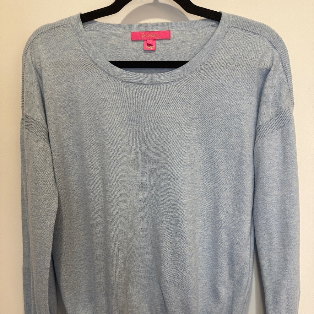 Lilly Pulitzer Light Blue Puff-Sleeve Crewneck Sweater – Size Small